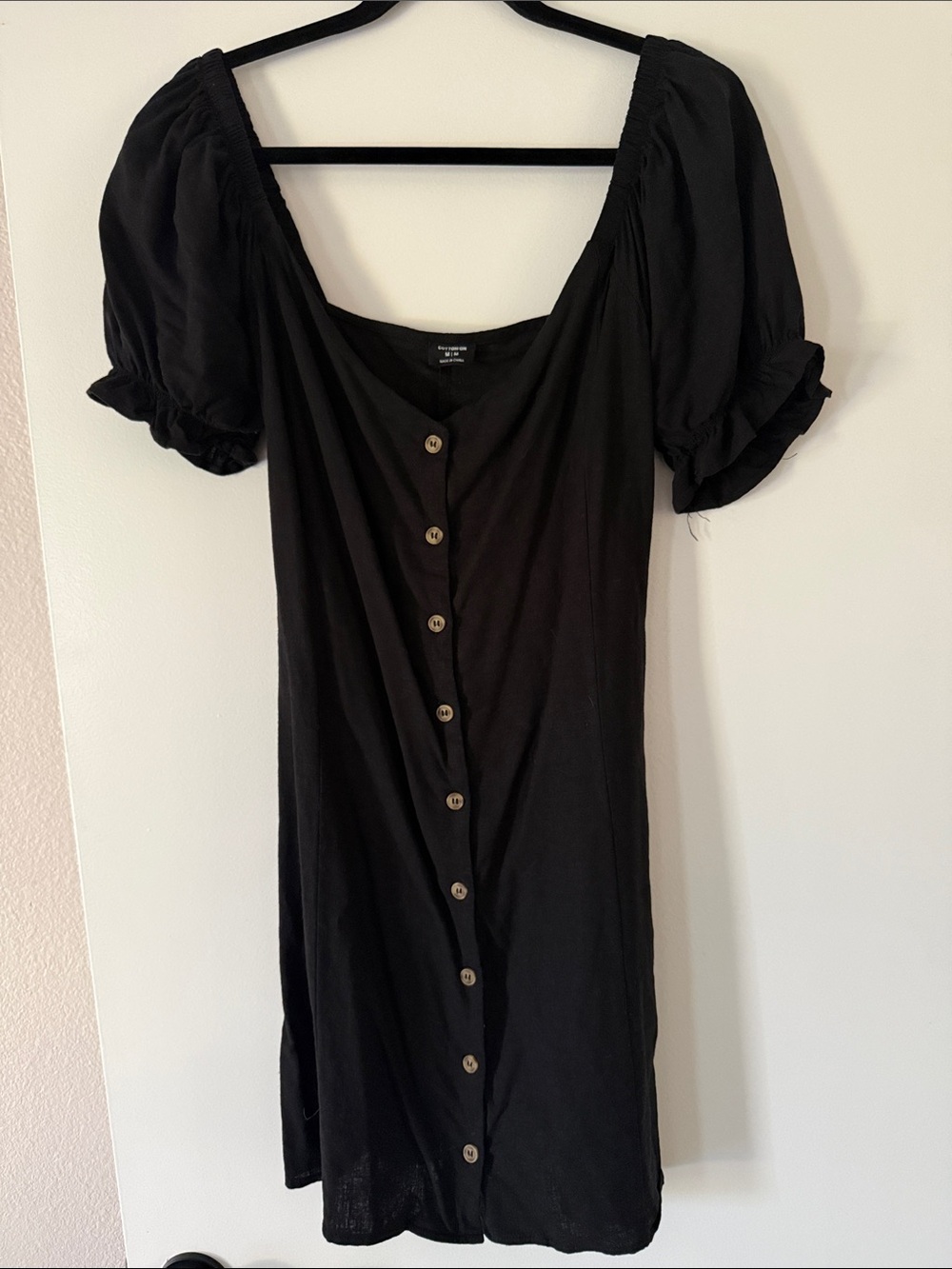 Cotton On Black Button-Front Puff Sleeve Mini Dress